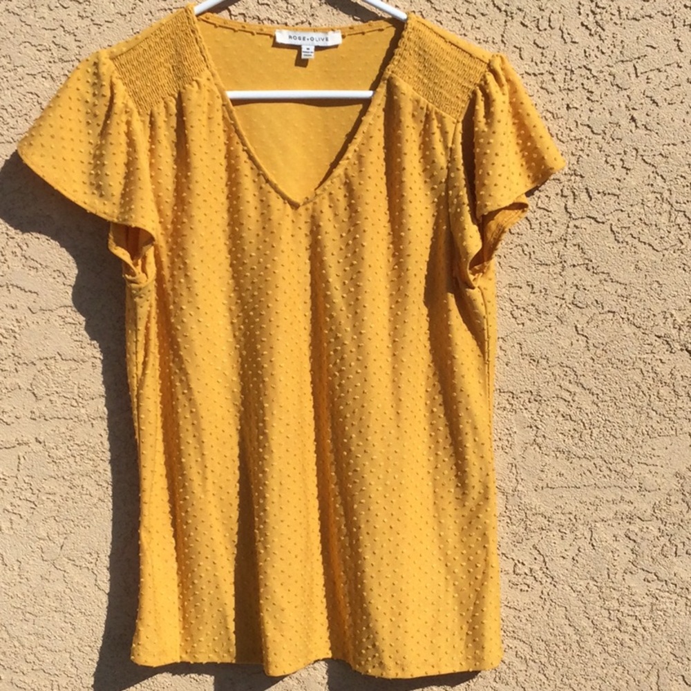 Rose+ Olive Medium mustard yellow textured blouse
